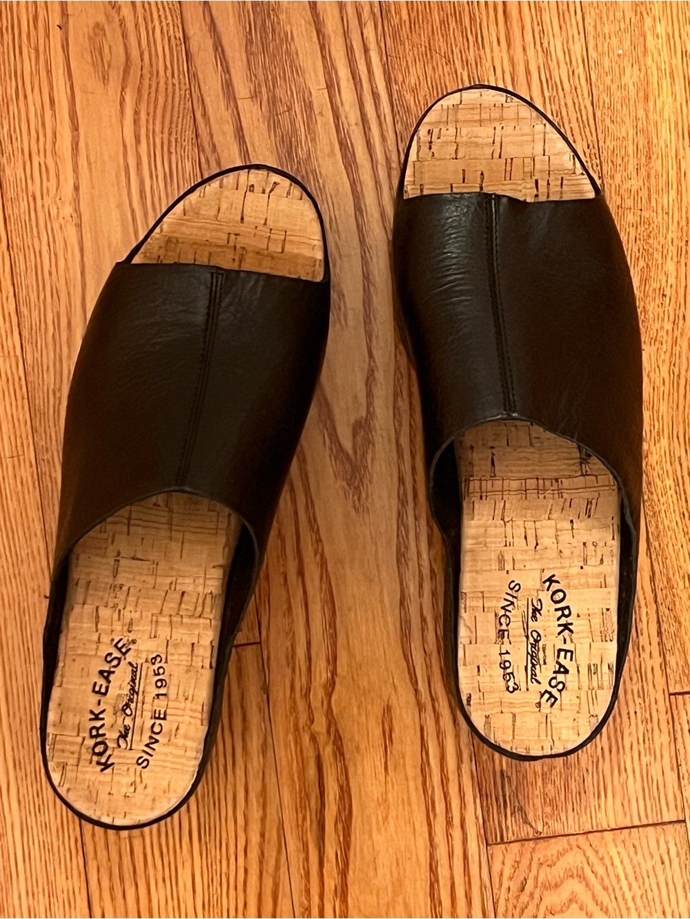 Kork-Ease Black Leather Cork Slide Mules